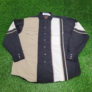 Plains Western Pearl Snap Shirt XL 25x30 Black White Beige